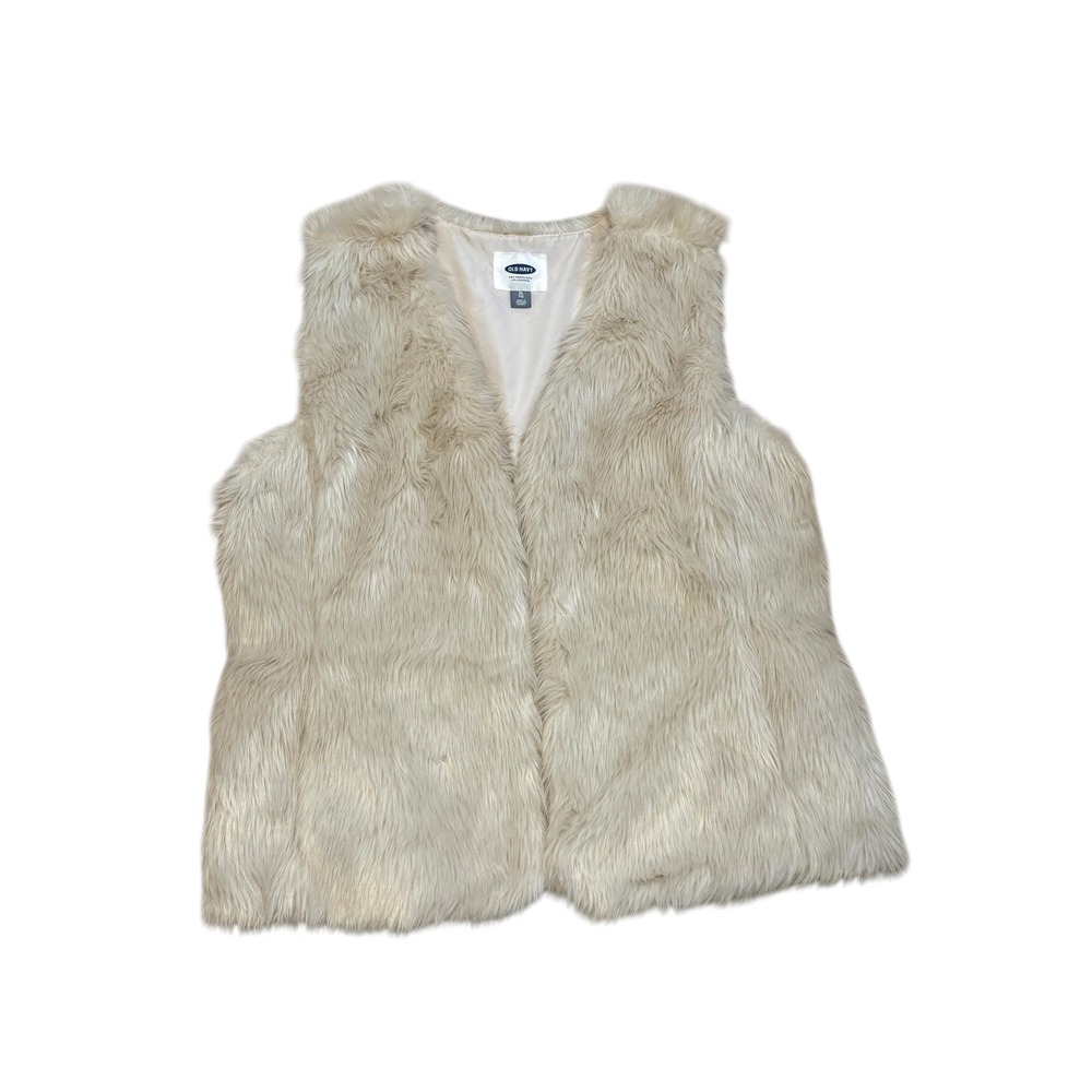 Old Navy Vest Women XL Ivory White EUC Faux Fur Shaggy Boho Layering Fall